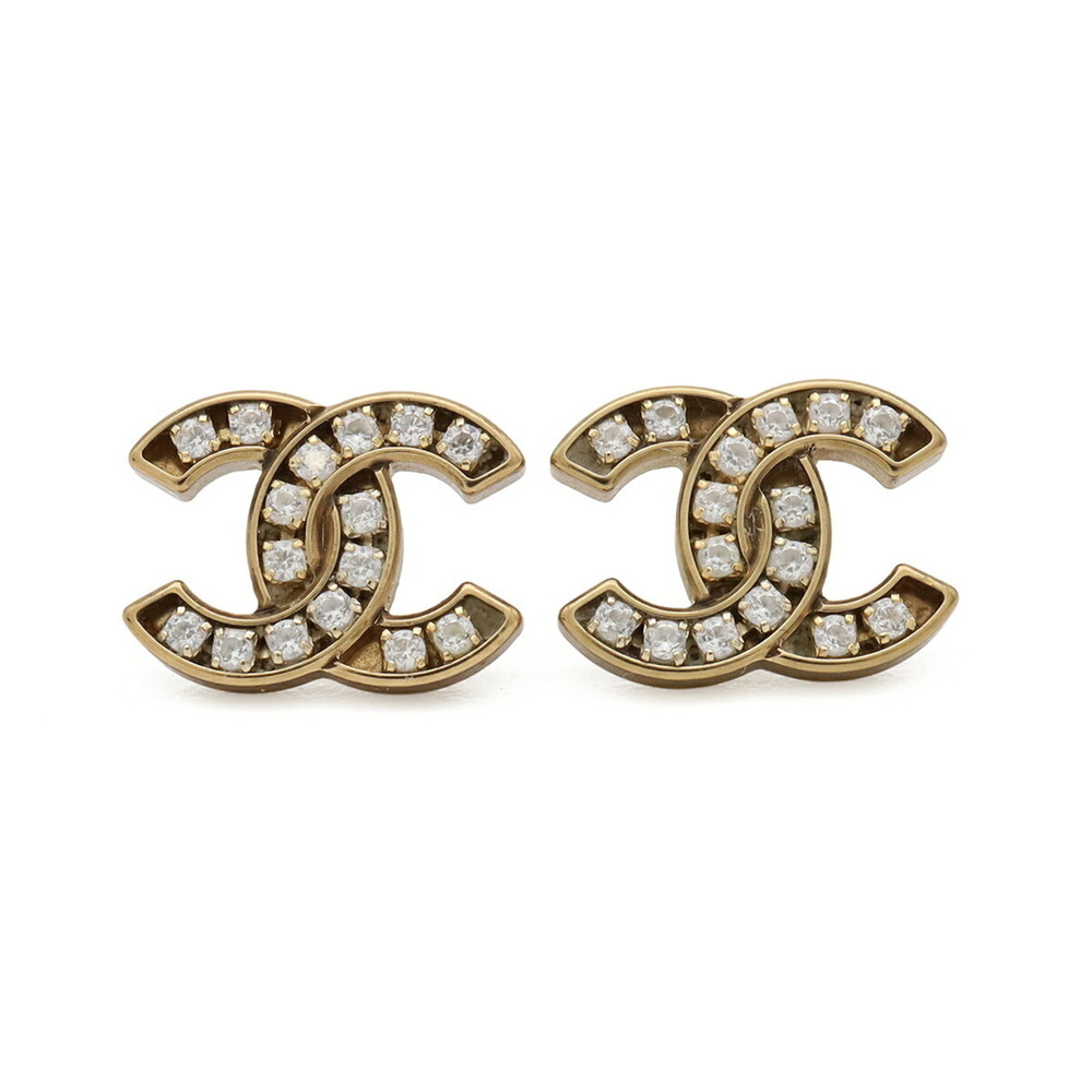 CHANEL Cruise Collection Coco Mark Earrings with GP Rhinestones, Gold, A21V A...